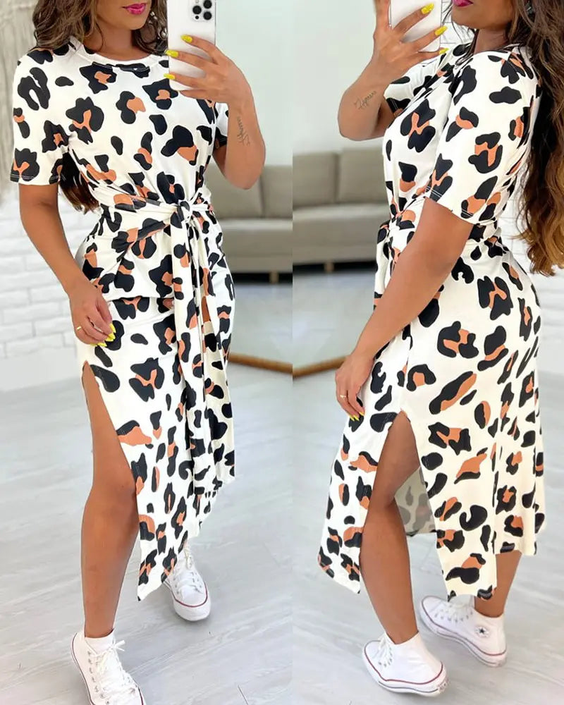 Margaux - Robe Midi À Imprimé Léopard - Décontractée Et Chic