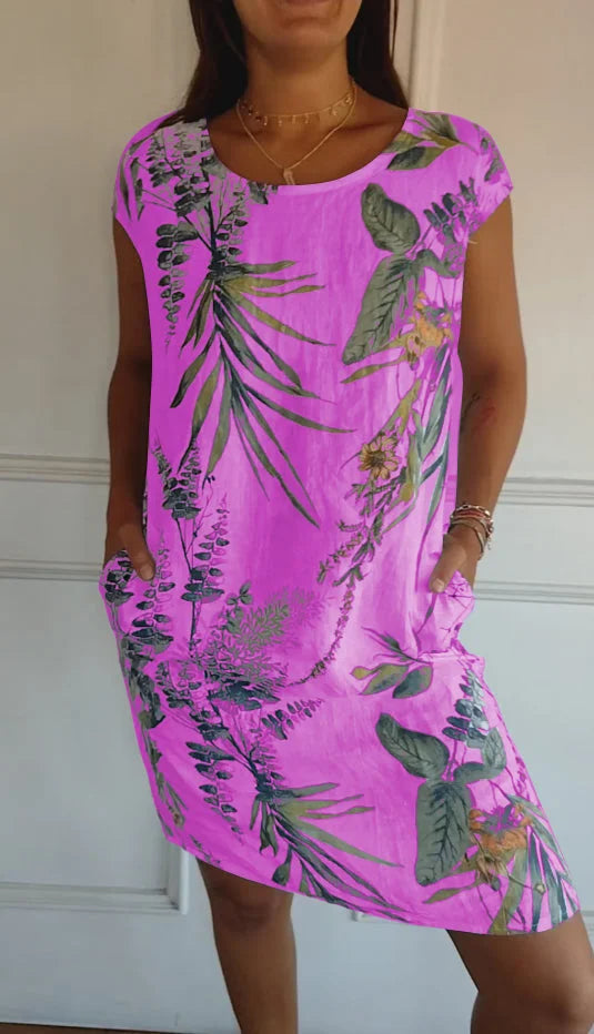 Danielle - Robe En Coton-Lin Imprimé Avec Col Rond Et Coupe Légère