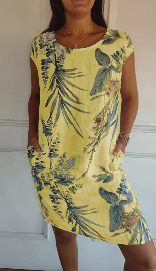 Danielle - Robe En Coton-Lin Imprimé Avec Col Rond Et Coupe Légère