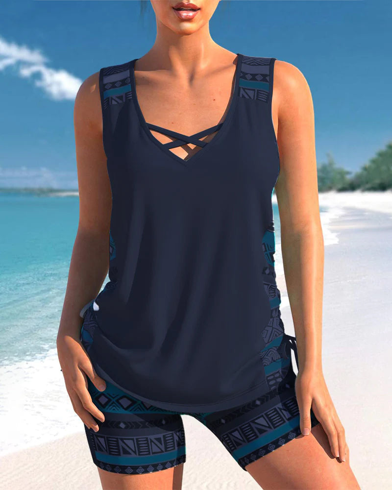 Léontine - Tankini À Imprimé Feuillage Avec Tissu Léger