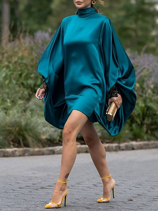 Madeleine- Robe Élégante - Manches Fluides - Encolure Haute