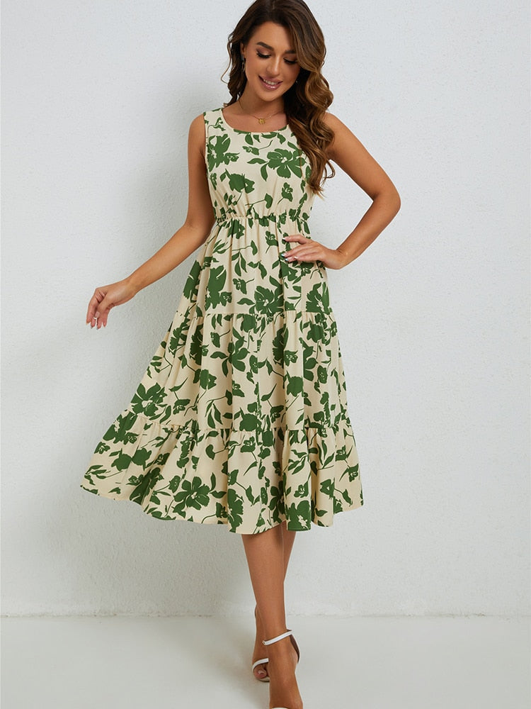 Marga - Robe Midi à Fleurs - Coupe Élégante