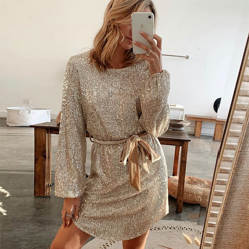 Fabienne - Robe De Soirée Pailletée Avec Ceinture