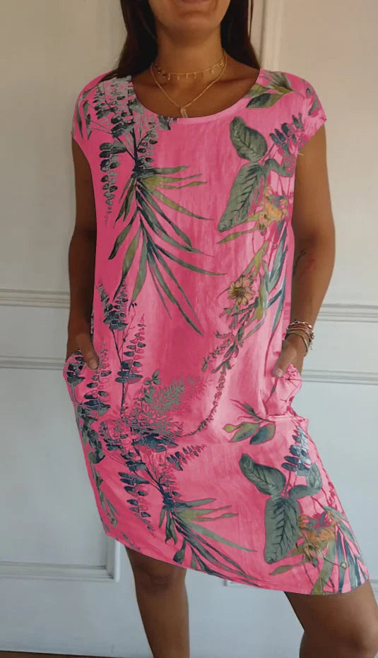 Danielle - Robe En Coton-Lin Imprimé Avec Col Rond Et Coupe Légère