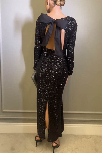 Corinne - Robe De Soirée Dos Nu Avec Détails En Sequins Élégants