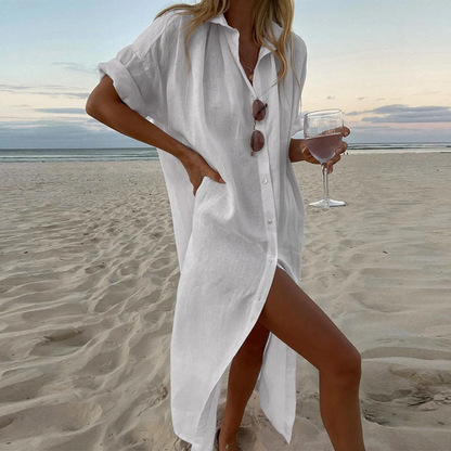 Mialys - Robe Chemise Fentes Hautes Et Détails Boutons