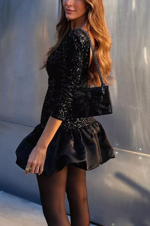 Claire - Robe Moderne À Col Rond, Dos Nu Et Sequins Brillants