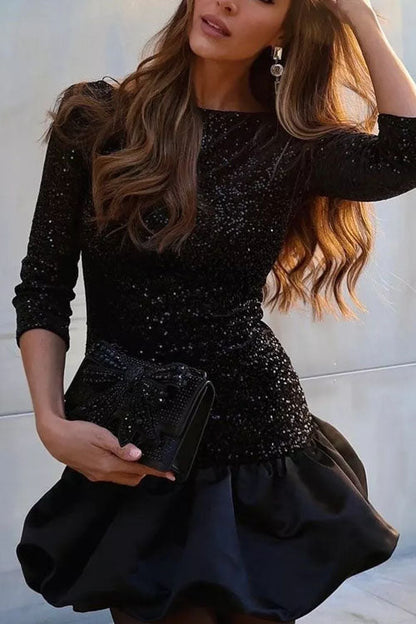 Claire - Robe Moderne À Col Rond, Dos Nu Et Sequins Brillants