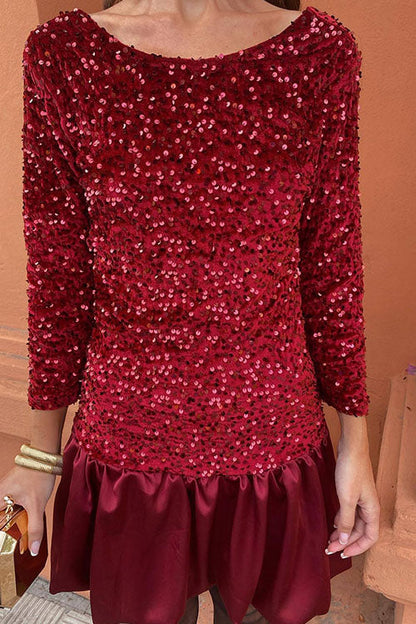 Claire - Robe Moderne À Col Rond, Dos Nu Et Sequins Brillants