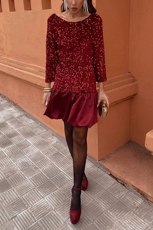 Claire - Robe Moderne À Col Rond, Dos Nu Et Sequins Brillants