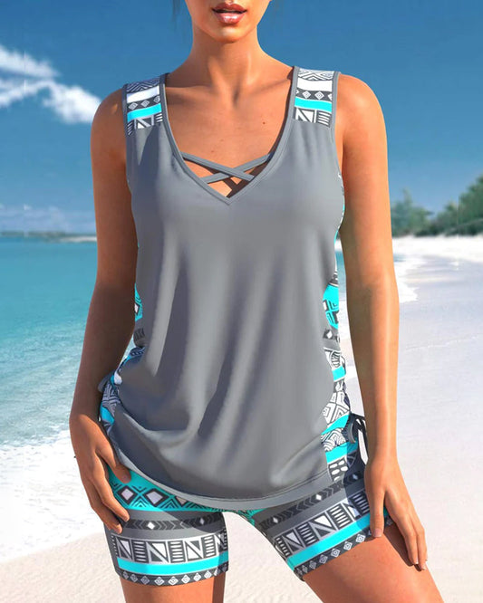Léontine - Tankini À Imprimé Feuillage Avec Tissu Léger