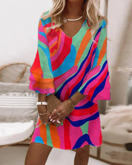 Michele - Robe Manches Cloche À Imprimé Multicolore