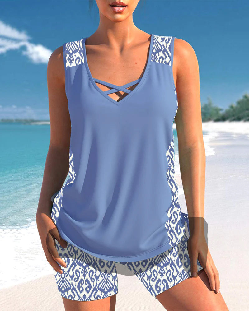 Léontine - Tankini À Imprimé Feuillage Avec Tissu Léger