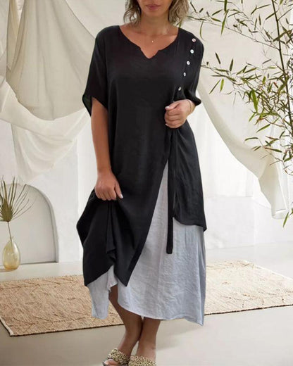 Edith - Robe à col en V et manches courtes