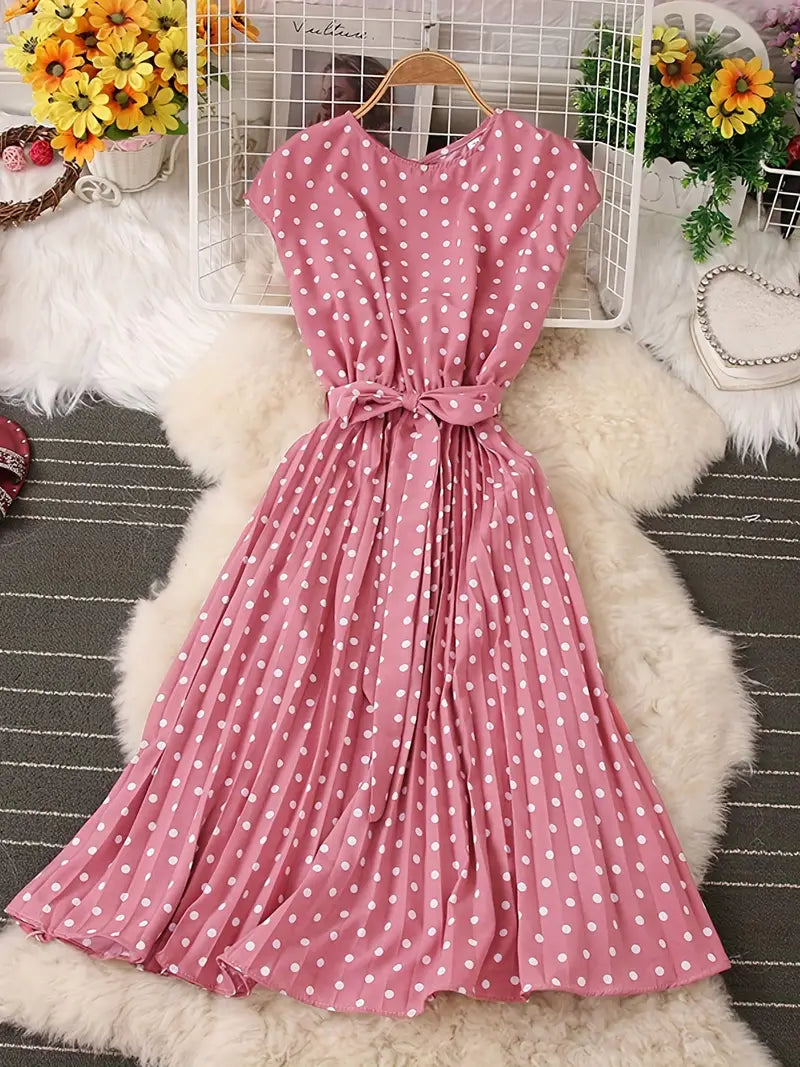 Delphine - Robe Plissée Décontractée À Pois