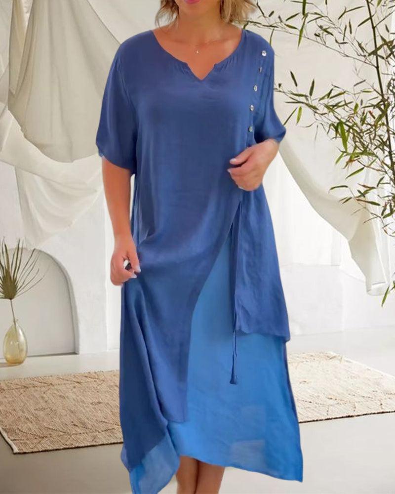 Edith - Robe à col en V et manches courtes