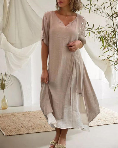 Edith - Robe à col en V et manches courtes