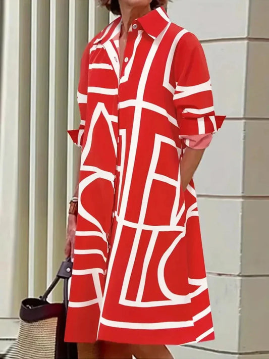 Martine - Robe midi élégante à imprimé géométrique