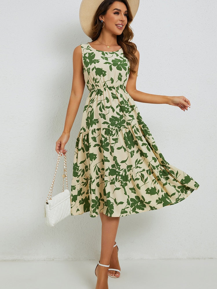 Marga - Robe Midi à Fleurs - Coupe Élégante