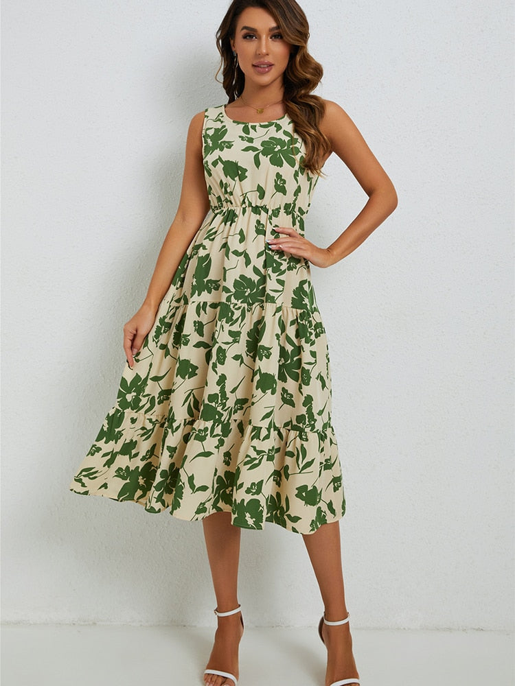 Marga - Robe Midi à Fleurs - Coupe Élégante
