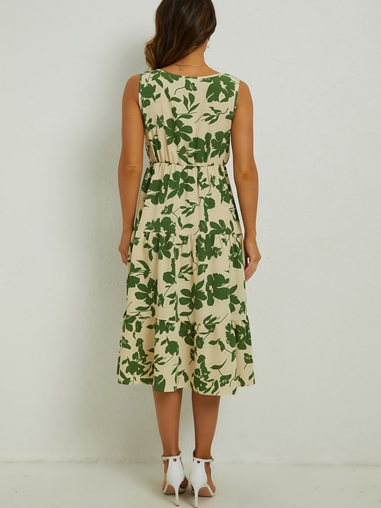 Marga - Robe Midi à Fleurs - Coupe Élégante