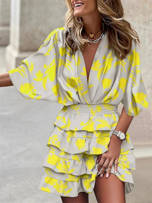 Clairette - Robe Irrégulière Imprimée Avec Encolure En V