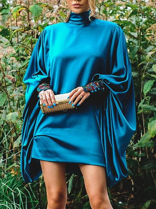 Madeleine- Robe Élégante - Manches Fluides - Encolure Haute
